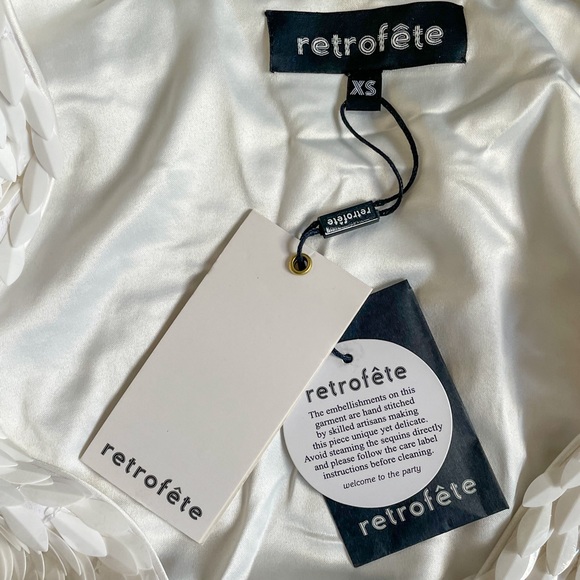 NWT Retrofete White Feather Sequin Gabrielle Robe Dress XS - Picture 7 of 11